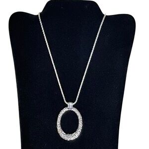 Vintage Timeless Brighton Large Silvertone Oval Pendant Necklace 16" -18" Long